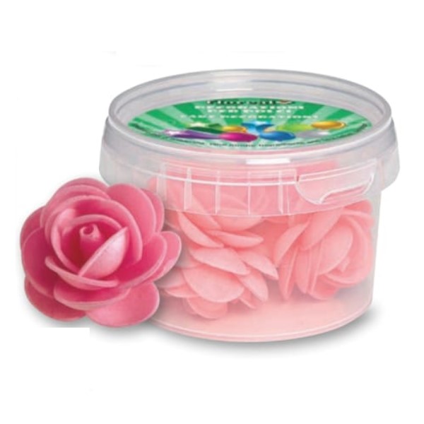 Dekora - Confezione da 8 Fiori Fucsia e 5 Foglie Verdi di Pasta di