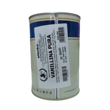 Confezione in Latta di vanillina pura 100% in polvere da 500g